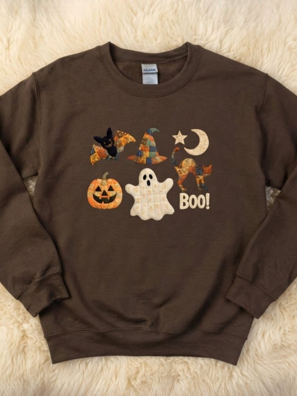 Gildan Dark Chocolate Characters In Halloween Crewneck Graphic Sweatshirt